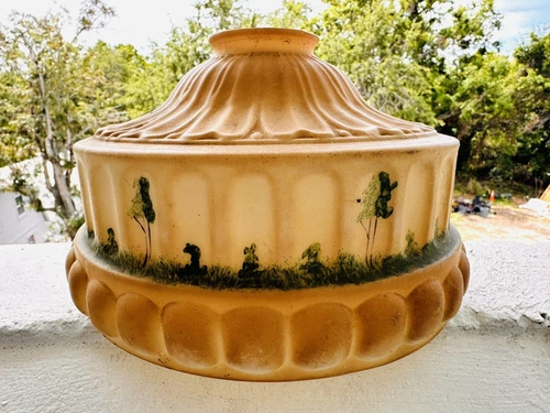 Antique Vintage Milk Glass Hand Painted lamp shade Arts Crafts 2.25” Fitter