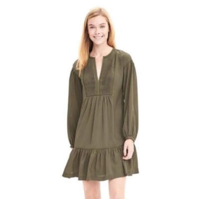 Banana Republic S Olive Green dress long sleeve drop waist Boho Cute Excellent | eBay Banana Republic S Olive Green dress long sleeve drop waist Boho Cute Excellent | eBay
