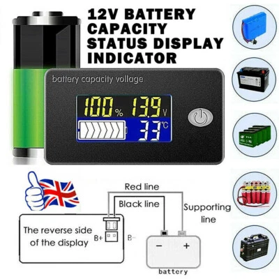 LCD Digital Battery Charge Capacity Status Display Indicator Monitor Meter 12V