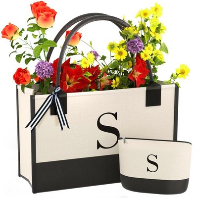 Monogrammed Canvas Tote Bag with Zipper Pockets - Ideal Gift for Mom, Teacher...