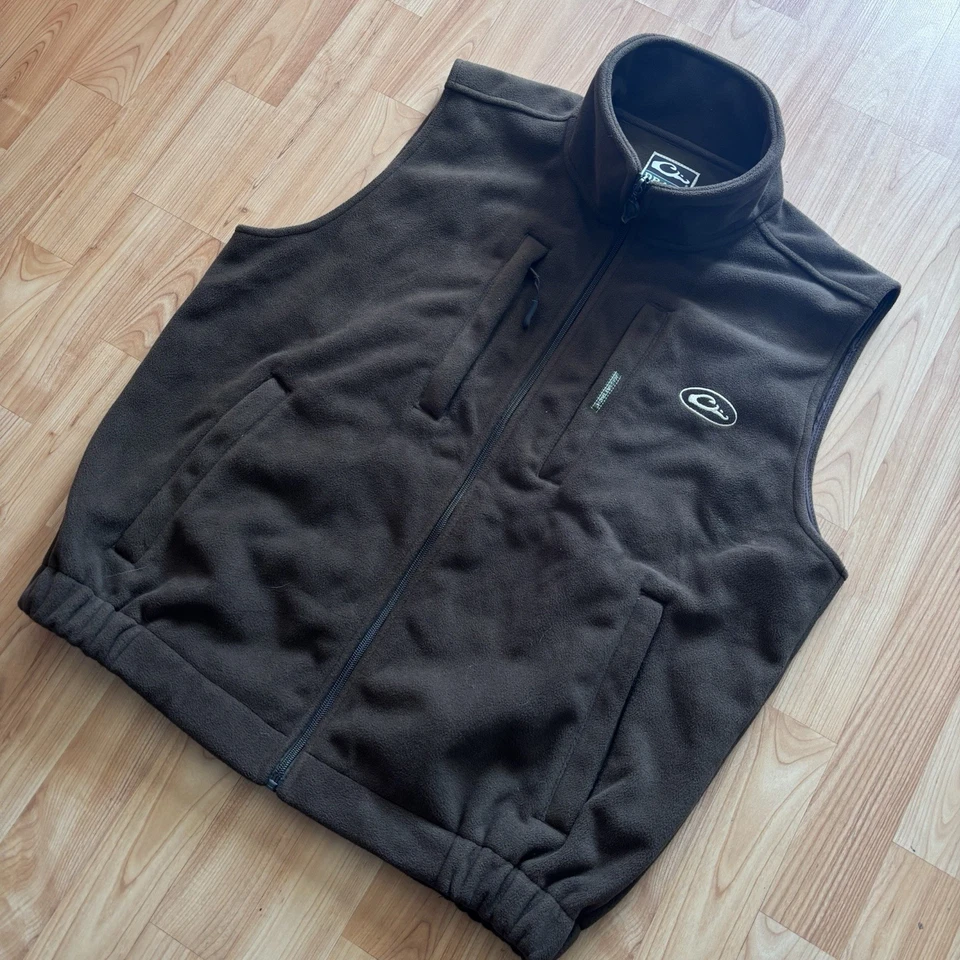 DRAKE Waterfowl Dark Brown Fleece Full Zip Windproof Hunting Vest Layering Sz L! - Image 2 of 4