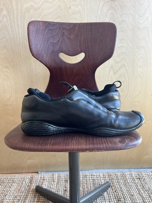 Vintage Prada Sport Linea Rossa Black Leather Square Toe Sneakers