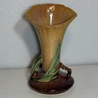 Vintage Roseville 283-8 Pinecone Wincraft Vase Tan Fluted Brown Base 8” H