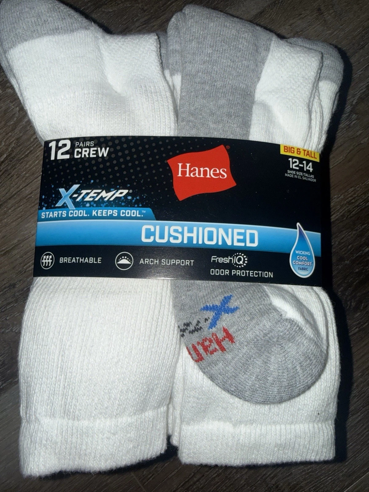 Hanes 12-Pair White Socks Crew Sock Cotton Blend Cushioned Big Tall ~ Size 12-14