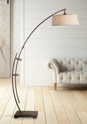 Modern Arc Floor Lamp 73 1/2" Tall Dark Bronze Beige Drum Shade for Living Room - Picture 1 of 4