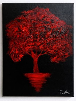 Ewige rote Dämmerung - Original handbemalte purpurrote Landschaft Wandbild