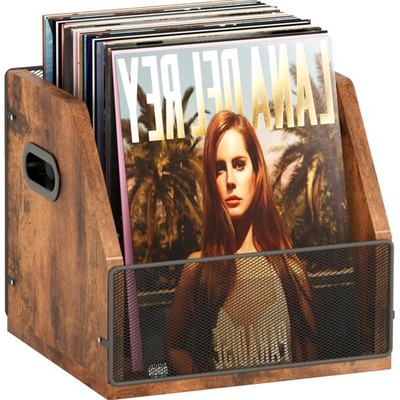 Schallplatten Aufbewahrungsbox Vinylregal Holz Metall 60 Schallplatten