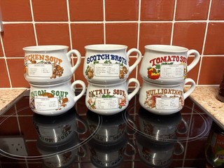 Vintage Ceramic Soup Recipe Mug/Bowl with Recipe x 6 Excellent Condition Rare