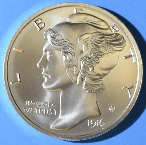 1916 MERCURY DIME TRIBUTE 2 TROY OUNCE .999 FINE SILVER INTAGLIO MINT. HUGE 50MM