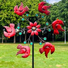 Cardinal Red Bird Wind Spinner Garden Decor, 48 Inch Metal Yard Spinner Sculp...
