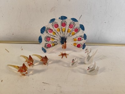 Lauscha DDR Design Glaskunst Glasfigur Tiere Tierfigur Fasan Hahn Pfau Schwan