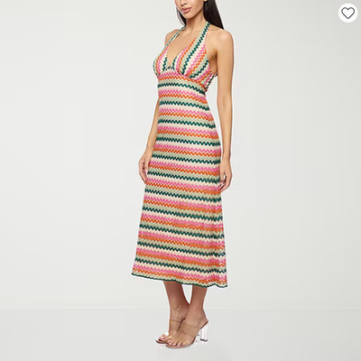 PREMIER AMOUR Crochet Midi Dress Womens Halter Stripe Slit Stretch Retro  NWT | eBay