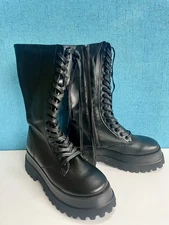 Nasty Gal Punk Goth Grunge Combat Boots Mid Calf Lace and Zip Up Size 4/37