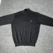 Lacoste Full Zip Sweater Mens 6 Black Pure Laine Vierge Wool Mock Neck