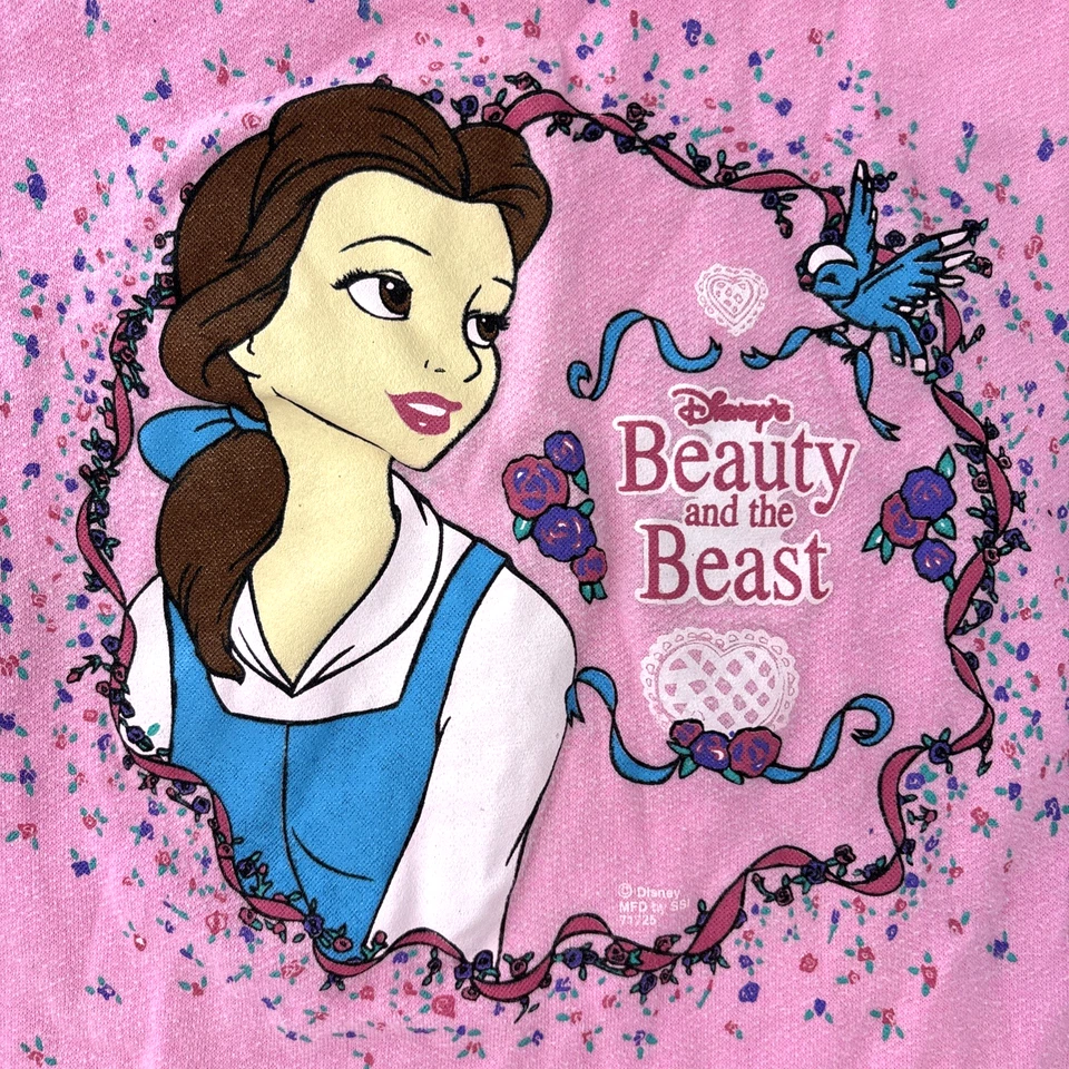 Vintage Beauty And The Beast Kids Shirt 90s Belle Pink Ruffles Disney XL NICE - Image 2 of 4
