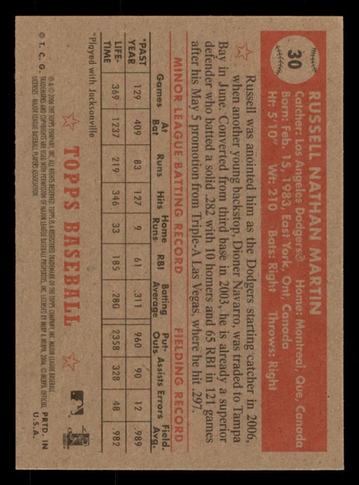 2006 Topps '52 #30 Russell Martin (RC) - Image 2 of 2