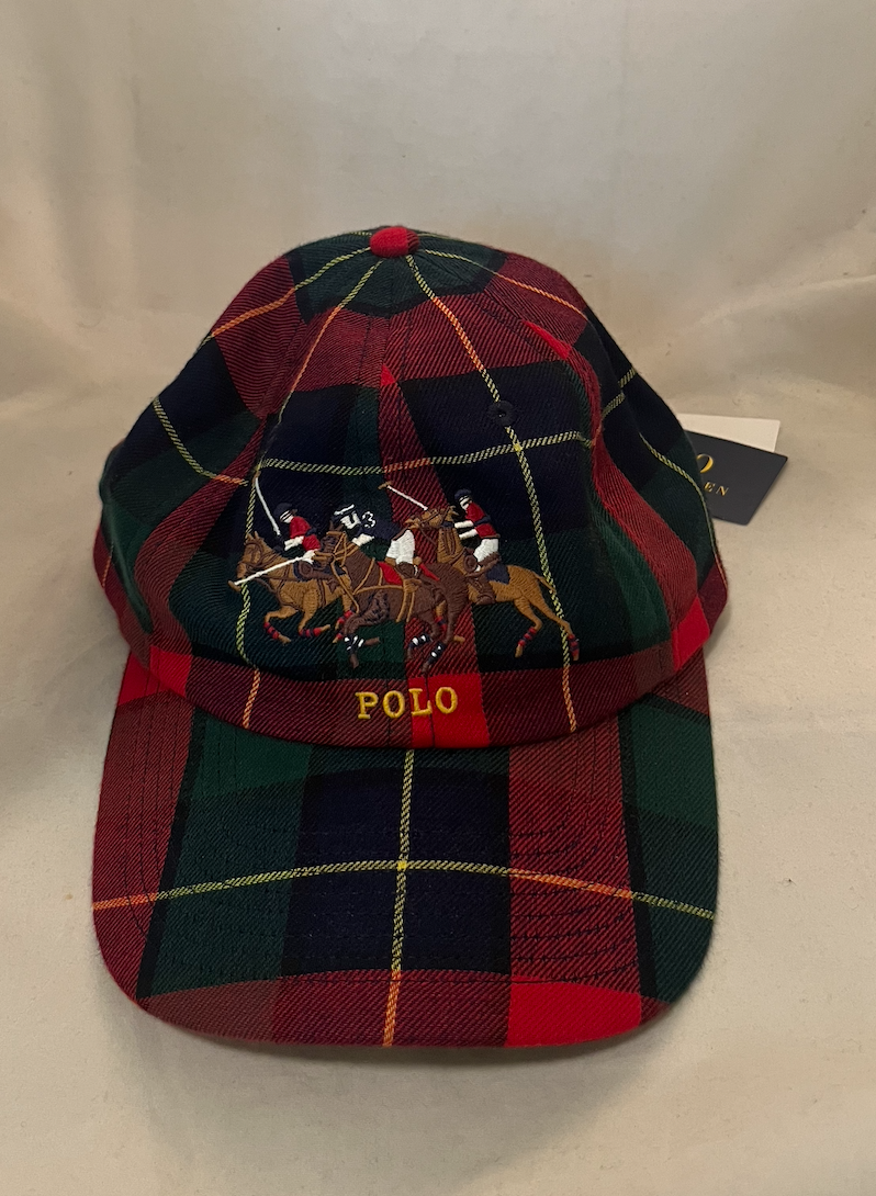 POLO RALPH LAUREN UOMO NUOVO CAPPELLO TRIPLO PONY MULTICOLORE PLAID O S