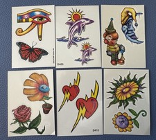 Mixed Lot 12 Vintage Temporary Tattoos Flower Clown Dolphin Rose Heart Butterfly