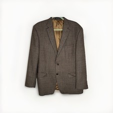 Lauren Ralph Lauren Sport Coat 2 Button 100 Wool Houndstooth Brown Mens 44R EUC