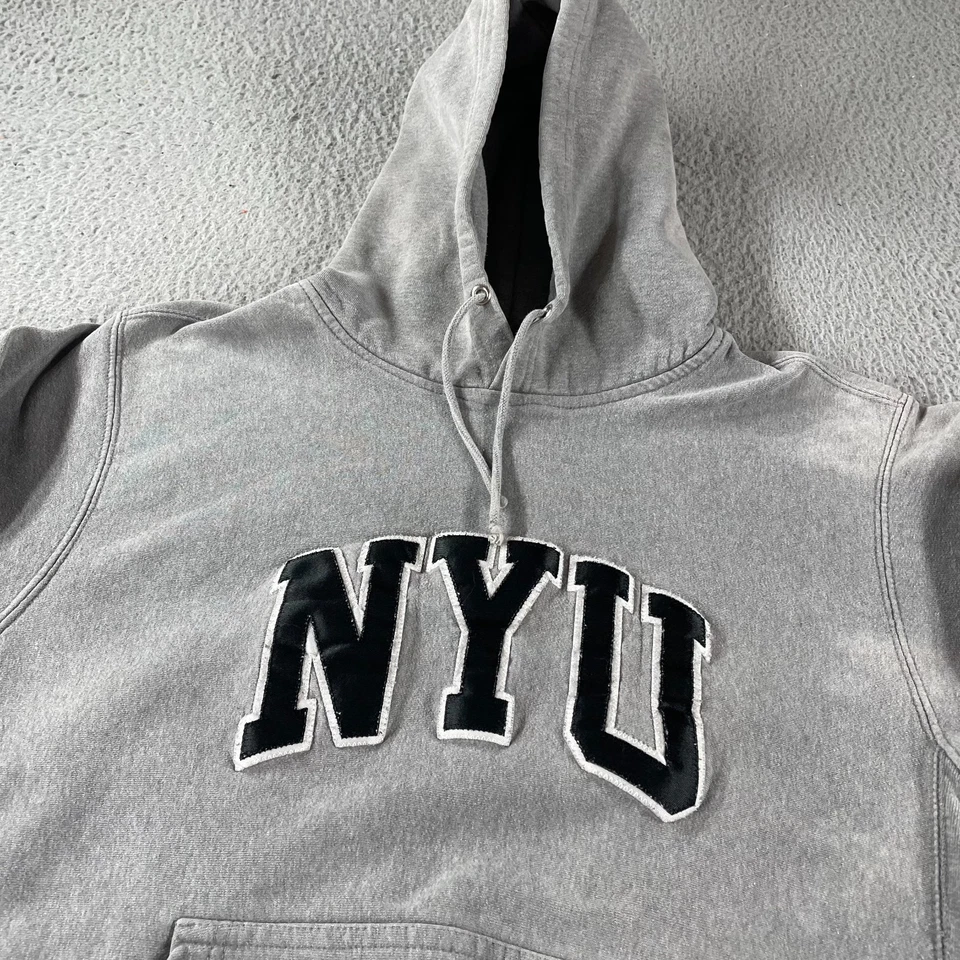VTG 90s NYU Hoodie Mens M MV Sport Pro Weave Pullover College Sweatshirt *Fade - Image 2 of 4