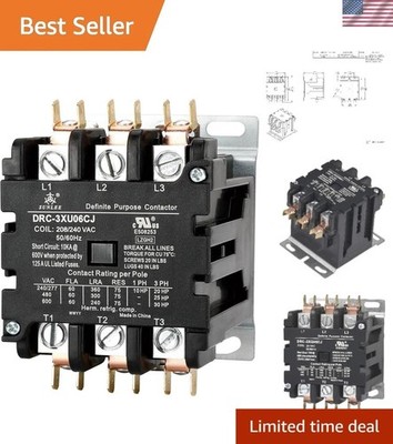 60A 3-Pole DP Contactor 240V HVAC  508  60335 Compatible