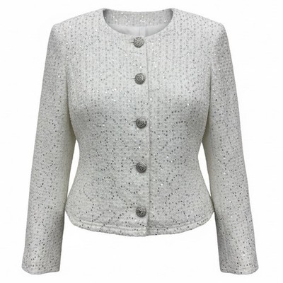 Karl Lagerfeld Tweed Jacket Womens S Small White Sequin Crest Button Blazer