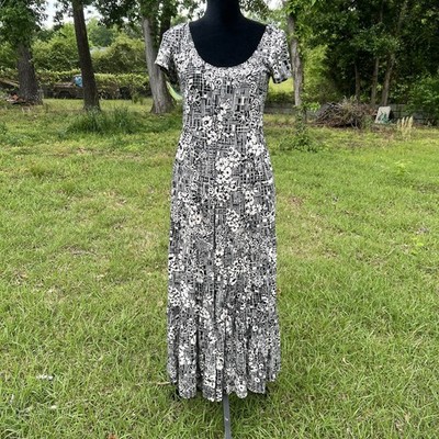 Maeve Anthropologie Black White Floral Print Catalina Tiered Maxi Dress Size S