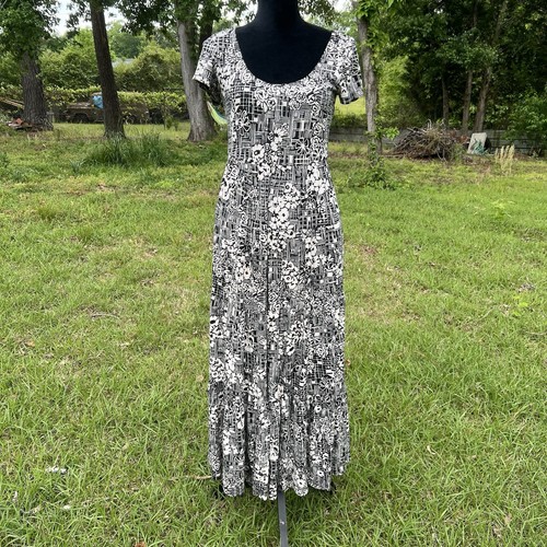 Maeve Anthropologie Black White Floral Print Catalina Tiered Maxi Dress Size S