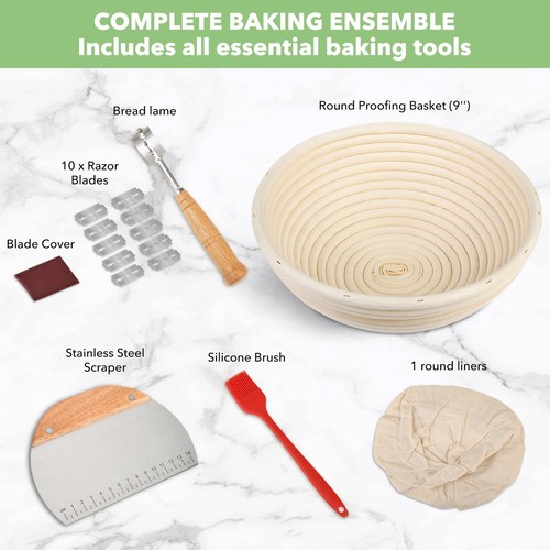 Ultimate Round Banneton Bread Baking Set - Perfect Brotform Proofing Basket - Picture 2 of 9