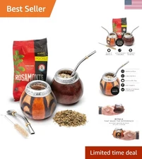 Traditional Yerba Mate Set with 2 Unique Gourds and 2 Bombillas - Gift Perfect