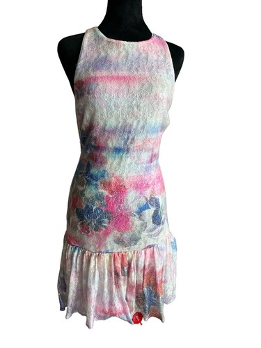 One33 Social Damen Größe 4 Blumen Pailletten Minikleid rosa blau ärmellos neu mit Etikett - Bild 4 von 8
