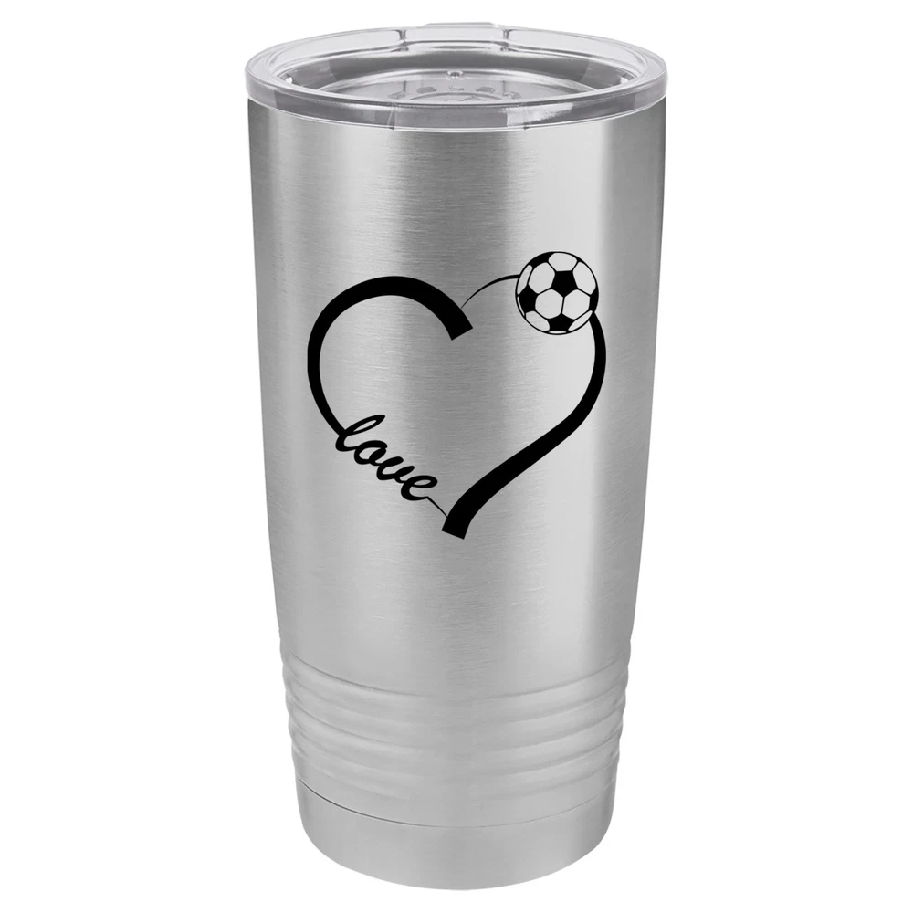 Tumbler 20oz 30oz Travel Mug Cup Insulated Stainless Steel Love Heart Soccer