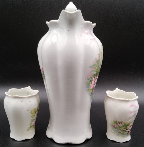 Antique Bavaria Water Lilies Coffee Chocolate Pot & 2 Demitasse Cups Mugs - Picture 2 of 12