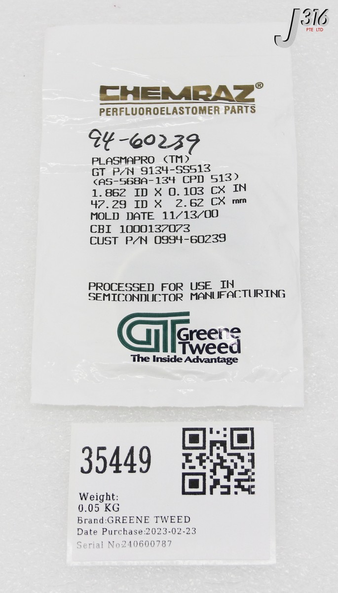 35449 GREENE TWEED O-RING, CHEMRAZ, AS-568A-1134 (NEW) 9134-SS513