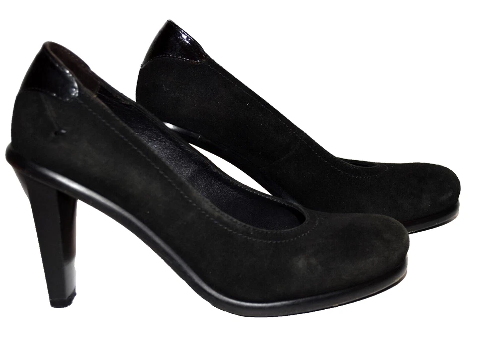 Zapatos de salón Donald Pliner negros de gamuza charol con tacón punta redonda talla 7,5 M Foto 4 de 4