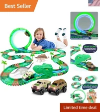Dinosaur Racing Park Playset - Flexible Track, T-Rex & Triceratops Included