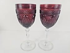 2 Cristal D’Arques Durand Wine Water Goblets Ruby Red Clear Stem Glasses 💙