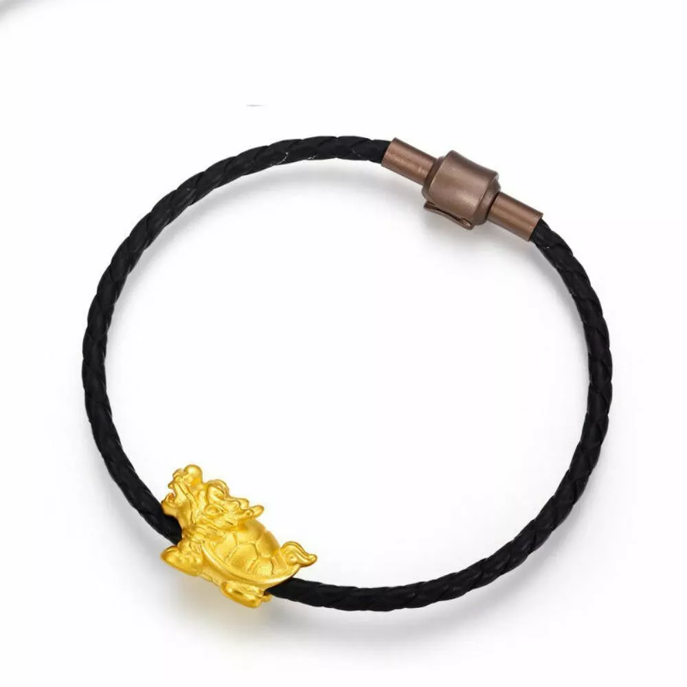 1pcs Pure 999 24K Yellow Gold Men Women 3D Lucky Dragon Turtle Bracelet