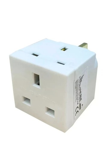 2-Way 3-Pin Household Adapter Socket | UK Multi Plug Mains – 3A Double Outlet - Picture 4 of 5