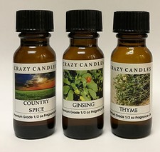 3 Oil Set Country Spice, Ginseng, Thyme 1/2oz Each Premium Grade Crazy Candles
