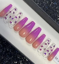 Pink and Purple Butterfly Nail + Custom Box | Ballerina Nail | Large or Medium