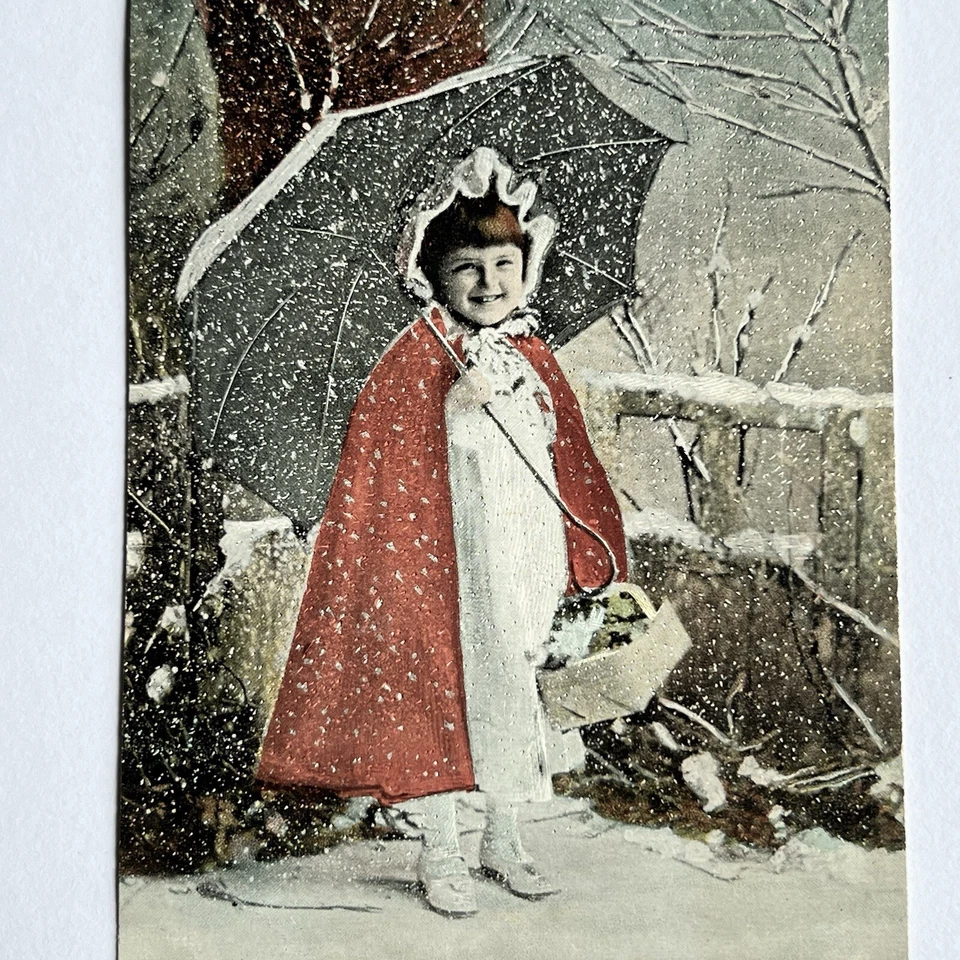 Antique Beautiful Christmas Postcard Lot Of 4 Adorable Children Playing In Snow - Image 3 of 4