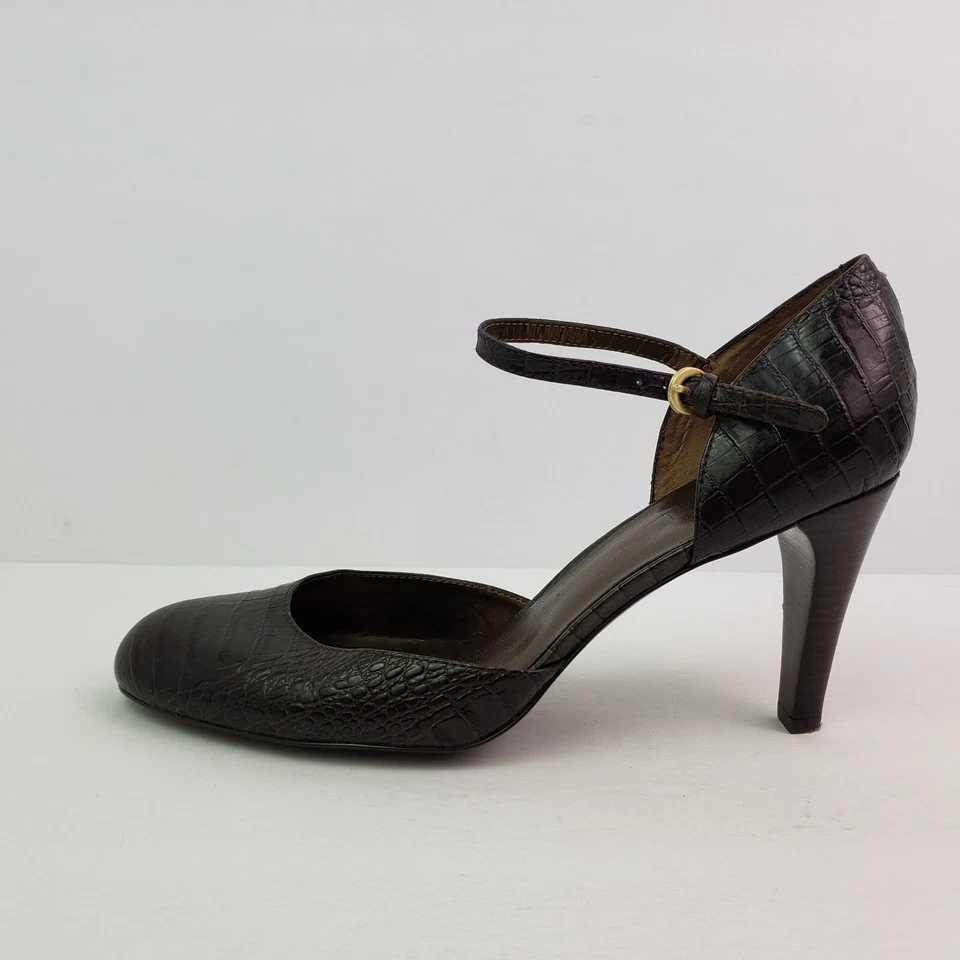 Zapatos de tacón Ann Taylor Loft para mujer talla 9,5 de cuero marrón con estampado de cocodrilo de 3,5" Foto 3 de 4