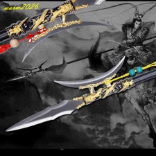 Chinese KUNG-FU Spear Pike Lance Single Halberd Day Picture Halberd Steel Sword 