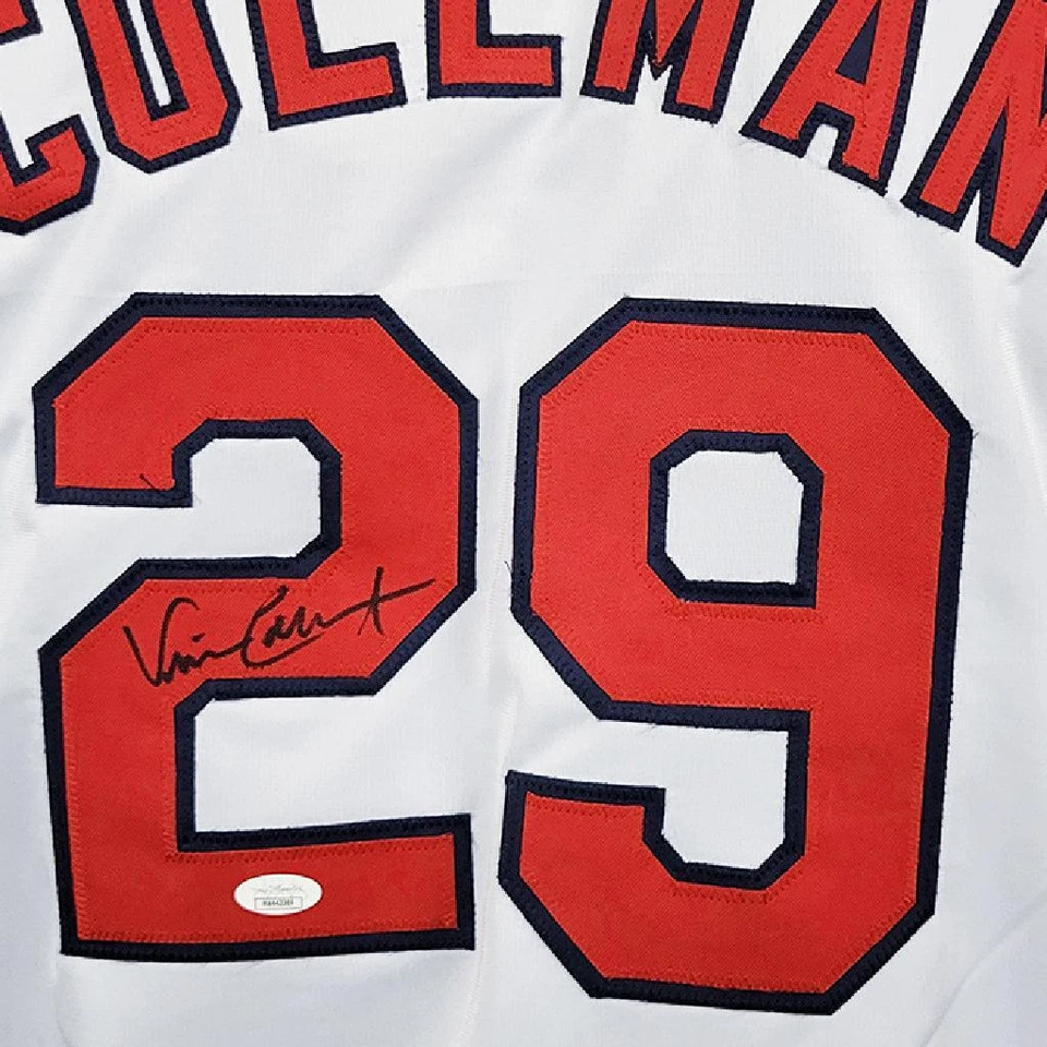 Camiseta de béisbol blanca firmada por Vince Coleman de San Luis (JSA) Foto 2 de 3