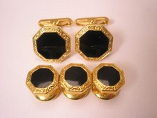 Black  Gold Tone Octagon Vintage Formal Cuff Links  Tux Prom Shirt Studs p64