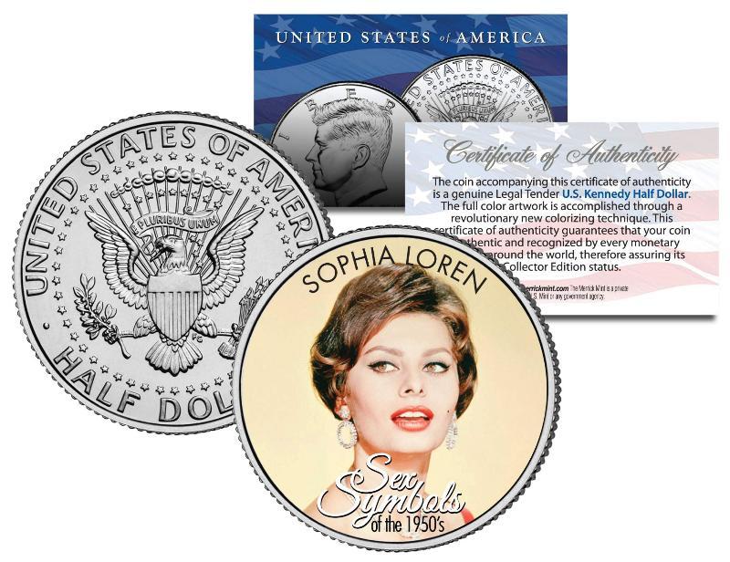 SOPHIA LOREN * 1950s Sex Symbol * Colorized JFK Kennedy Half