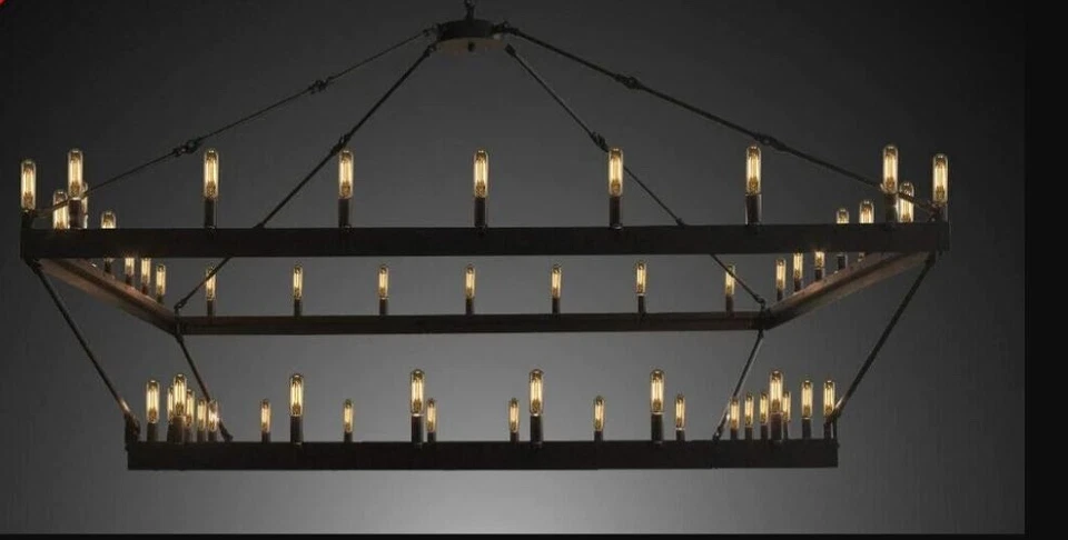 Araña cuadrada de dos niveles de hierro forjado vintage granero metal castilla Foto 2 de 2