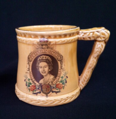 Vintage Chudleigh Keramik Torquay glasierter Krug mit Griff Queen Elizabeth ll