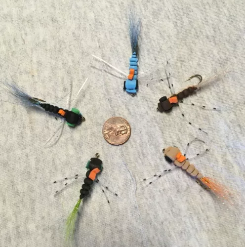 FOAM DRAGON FLIES SIZE 4 HOOKS FIVE COLORS BLUEGILL TROUT FLY FISHING
